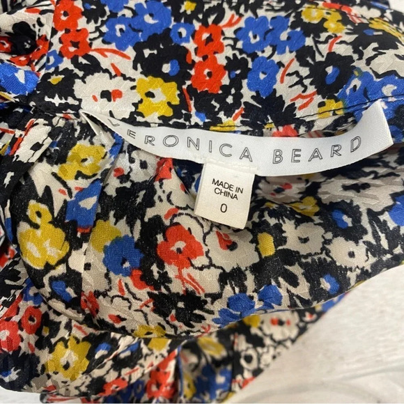 Veronica Beard Mena Gathered Floral Puff Sleeve Top Silk 0 Mock Neck - Picture 10 of 13